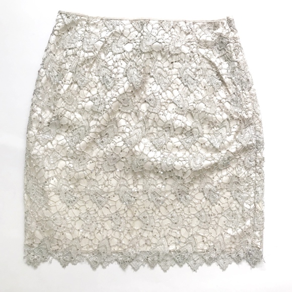 H&M Lace + Sequins Off-White Mini Skirt - Picture 1 of 4